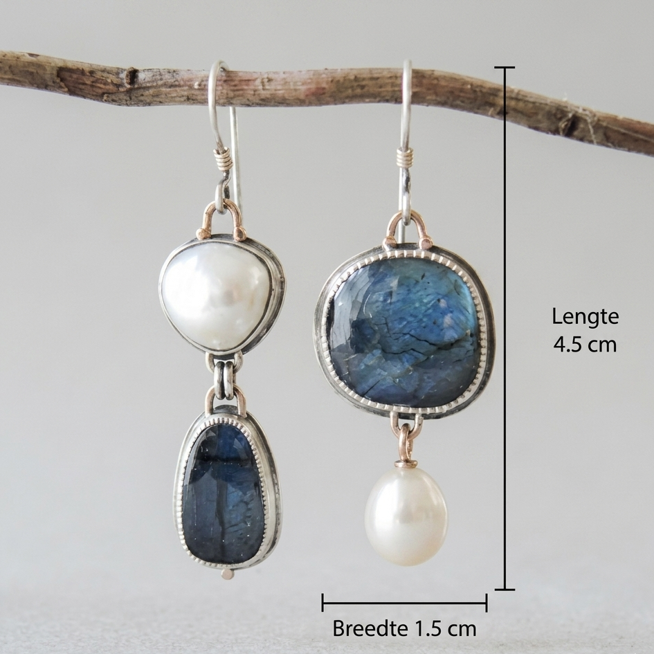 Luna | Asymmetrische Oorbellen met Parel en Natuursteen